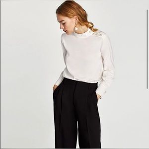Zara White Blouse with Pearls - XS - NWOT